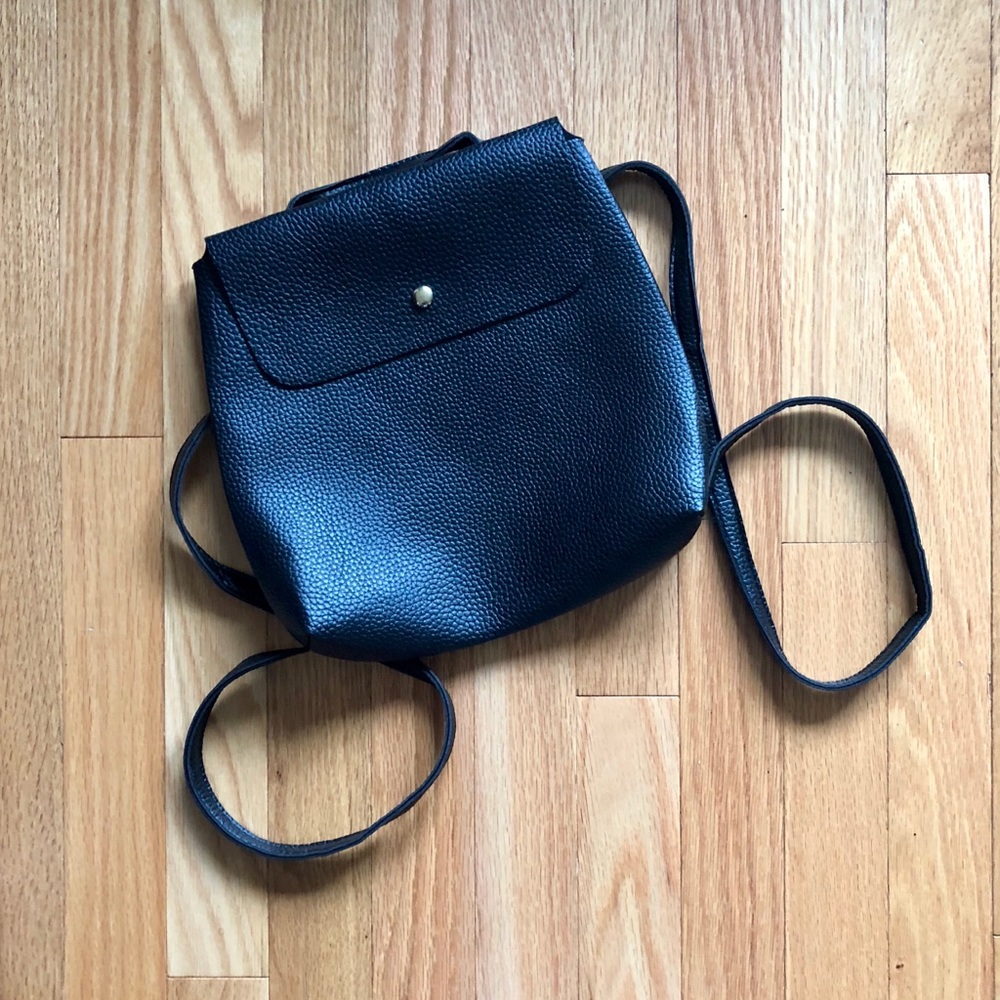 Faux leather black backpack